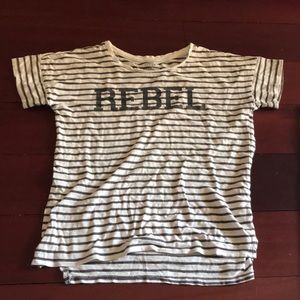 A striped shirt that says “REBEL”. Very comfy.